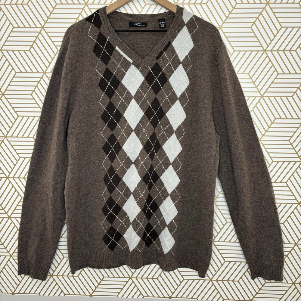 100% Cashmere Argyle Diamond Sweater Pullover Mens XXL Academia Preppy Grandpa